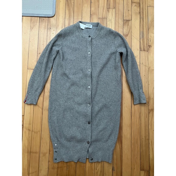 Thom Browne Dresses & Skirts - Thom Browne Grey Ribbed Wool Cardigan Dress RWB Trim Made in Italy Size 1
